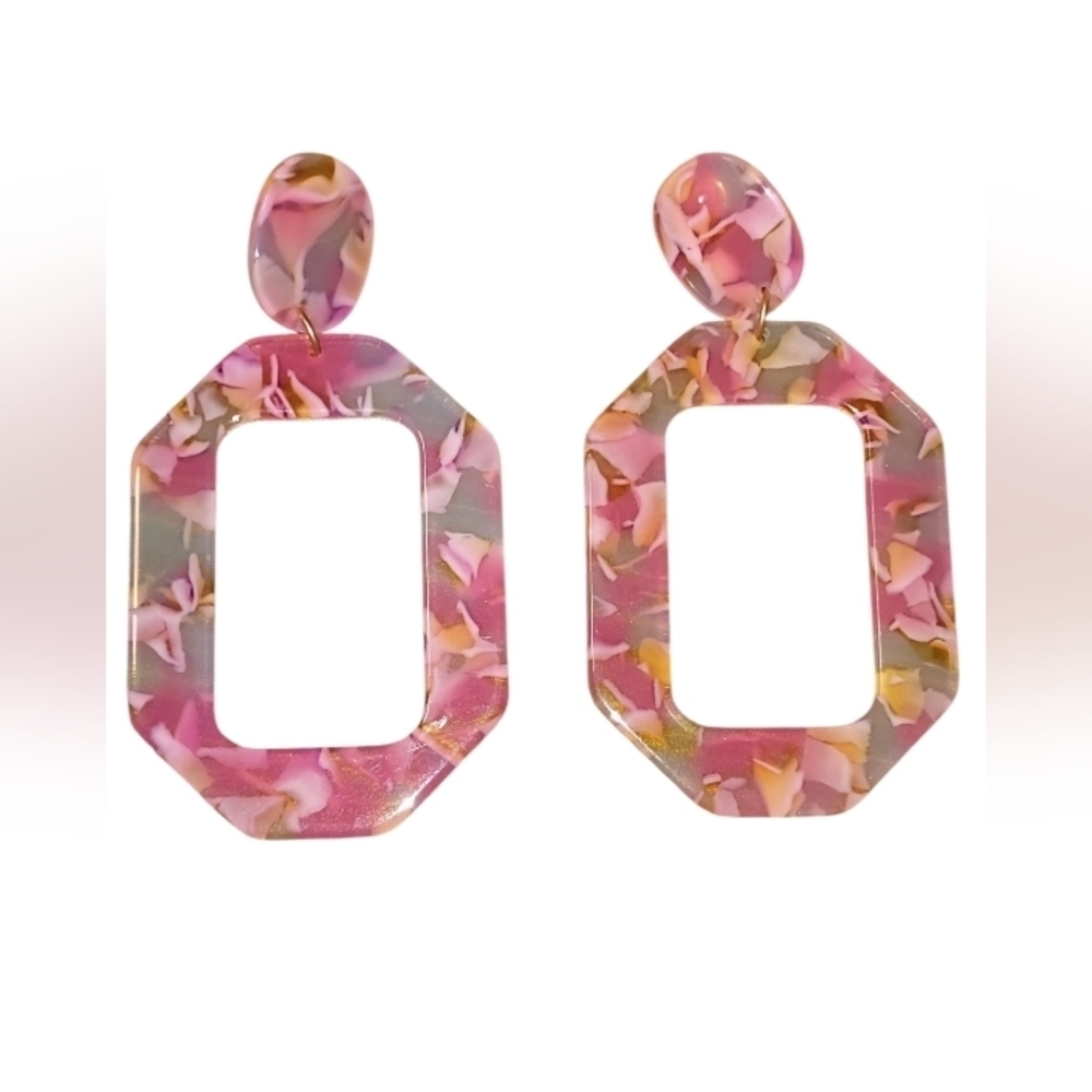 Pink and Gold Acrylic Drop Earrings